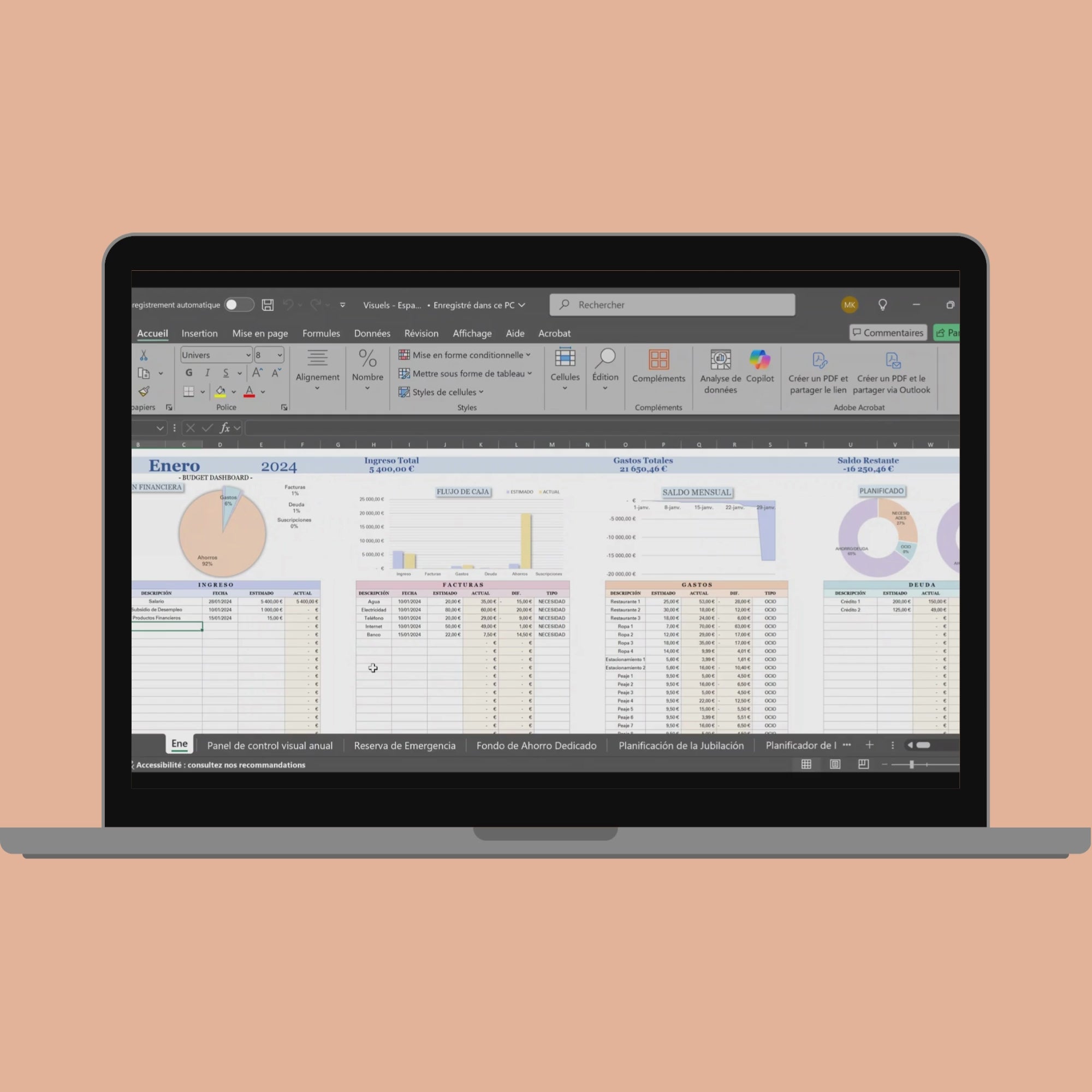 Presupuesto mensual en español Plantilla presupuesto personal anual Excel Hojas de cálculo Google planificador digital de ingresos y gastos